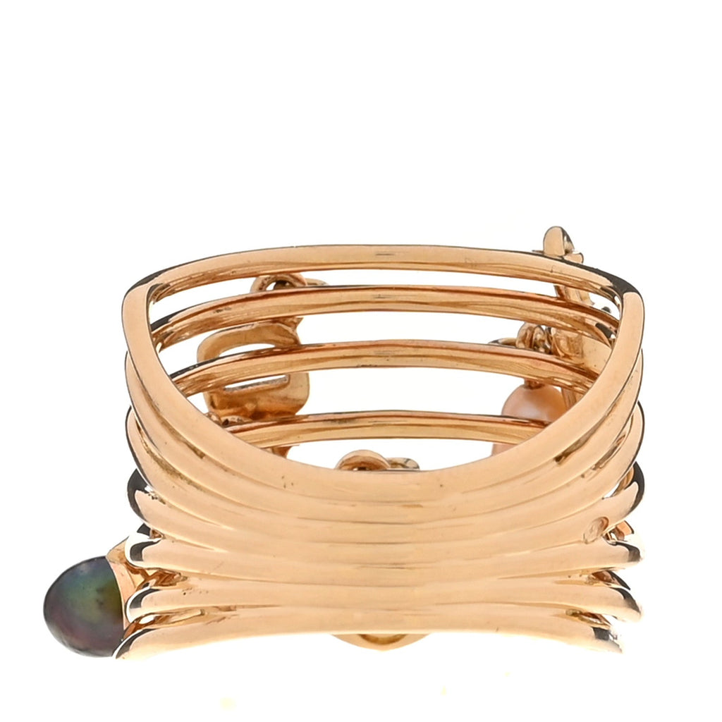 Louis Vuitton 18K Yellow Gold Cultured Pearl Monogram Charm Ring 58 8.25