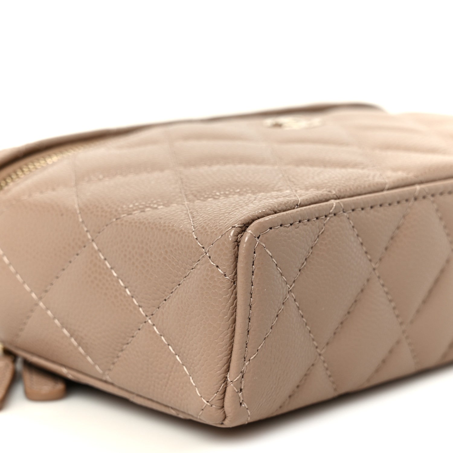 Chanel Caviar Quilted Top Handle Slim Vanity With Chain Dark Beige