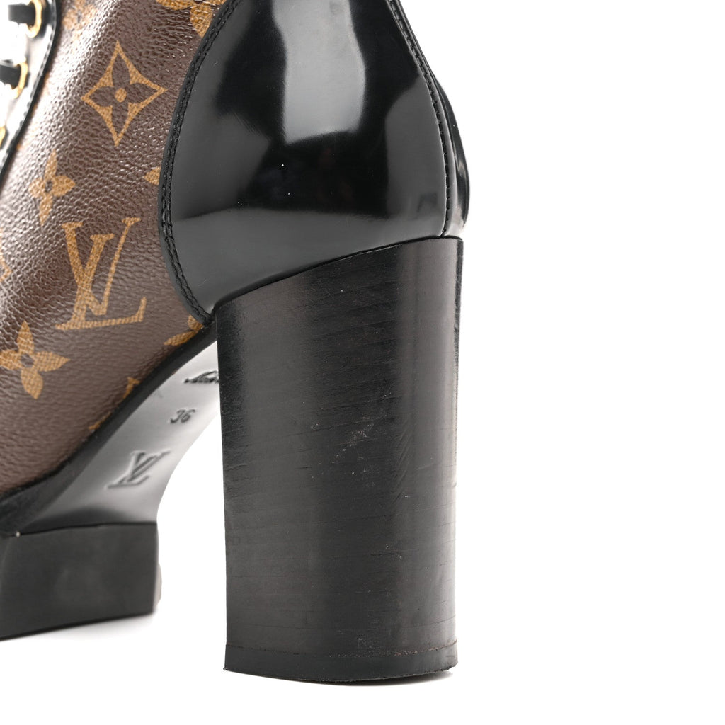 Louis Vuitton Patent Calfskin Monogram Star Trail Ankle Boots 36 Black