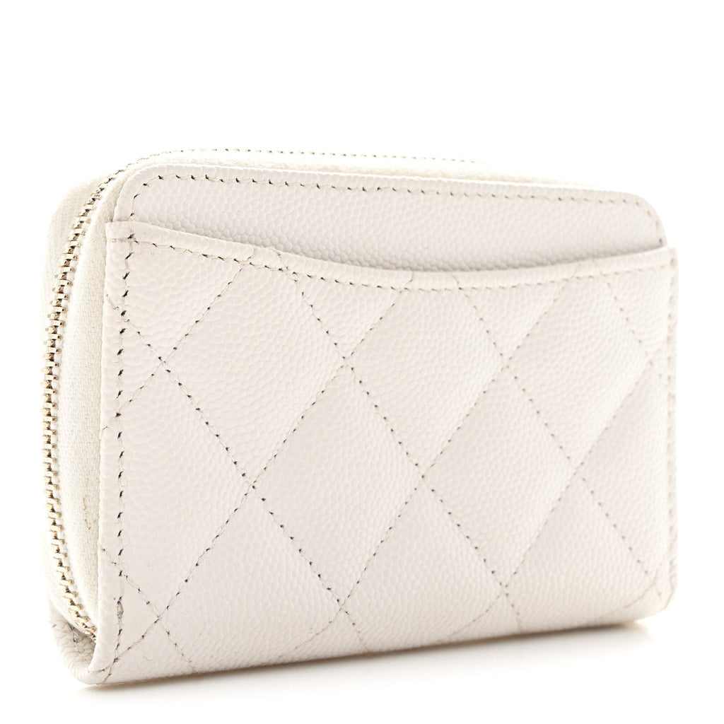 Caviar Enamel Coco Casino Quilted Zip Coin Purse White