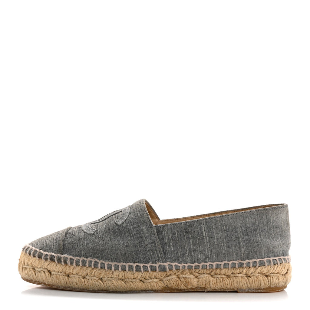 Chanel Striated Suede Espadrilles 37 Dark Grey