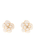 Metal Resin CC Camellia Stud Earrings Gold White