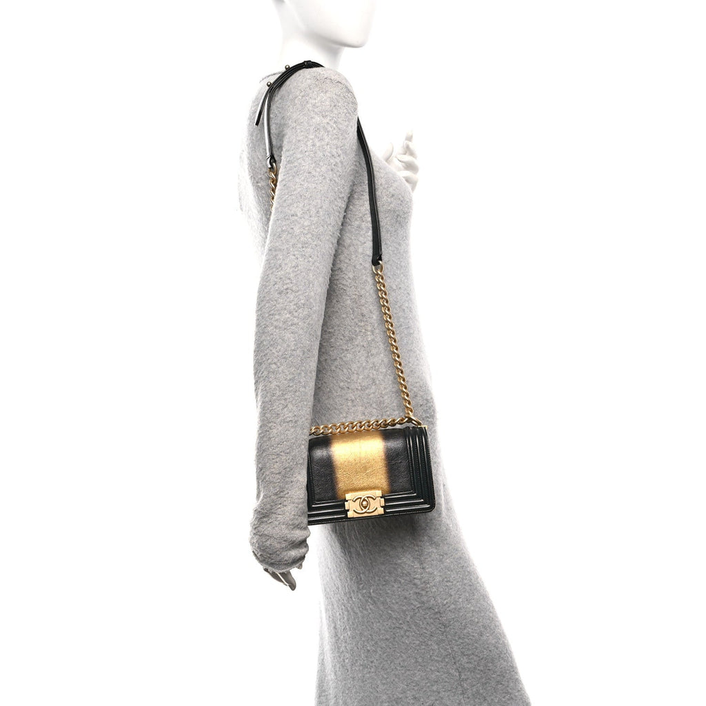 Chanel Metallic Glazed Calfskin Small Boy Flap Black Gold