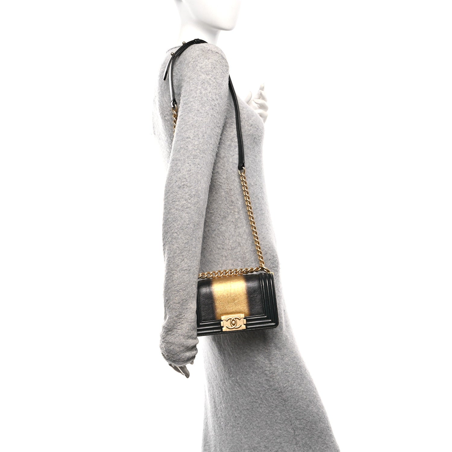Chanel Metallic Glazed Calfskin Small Boy Flap Black Gold
