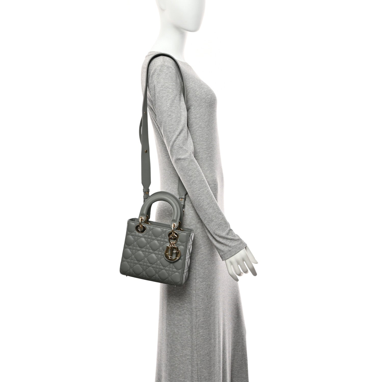 Christian Dior Lambskin Cannage Small My ABCDior Lady Dior Grey