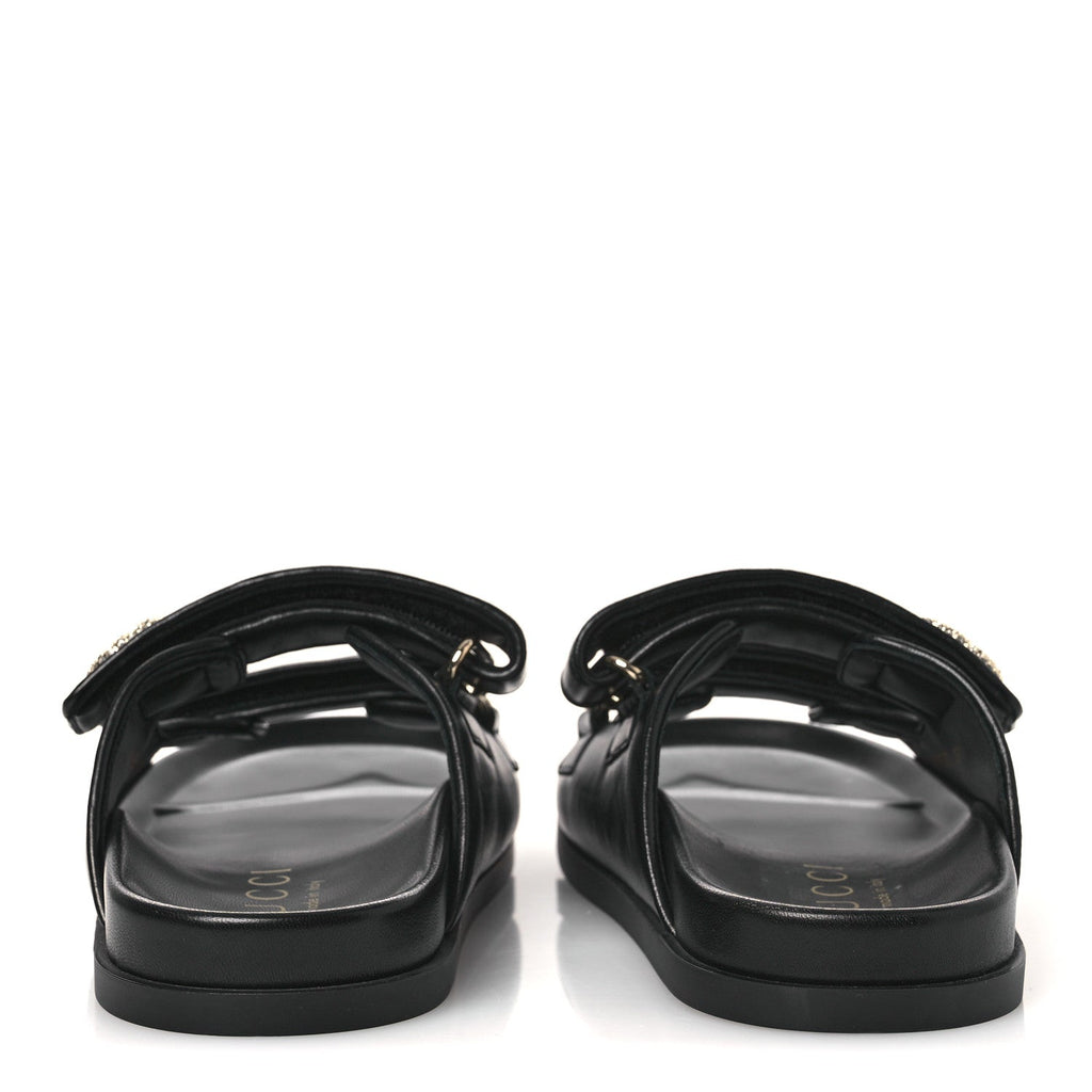 Gucci Nappa Double G Crystal Womens Isla Dad Sandals 38 Black