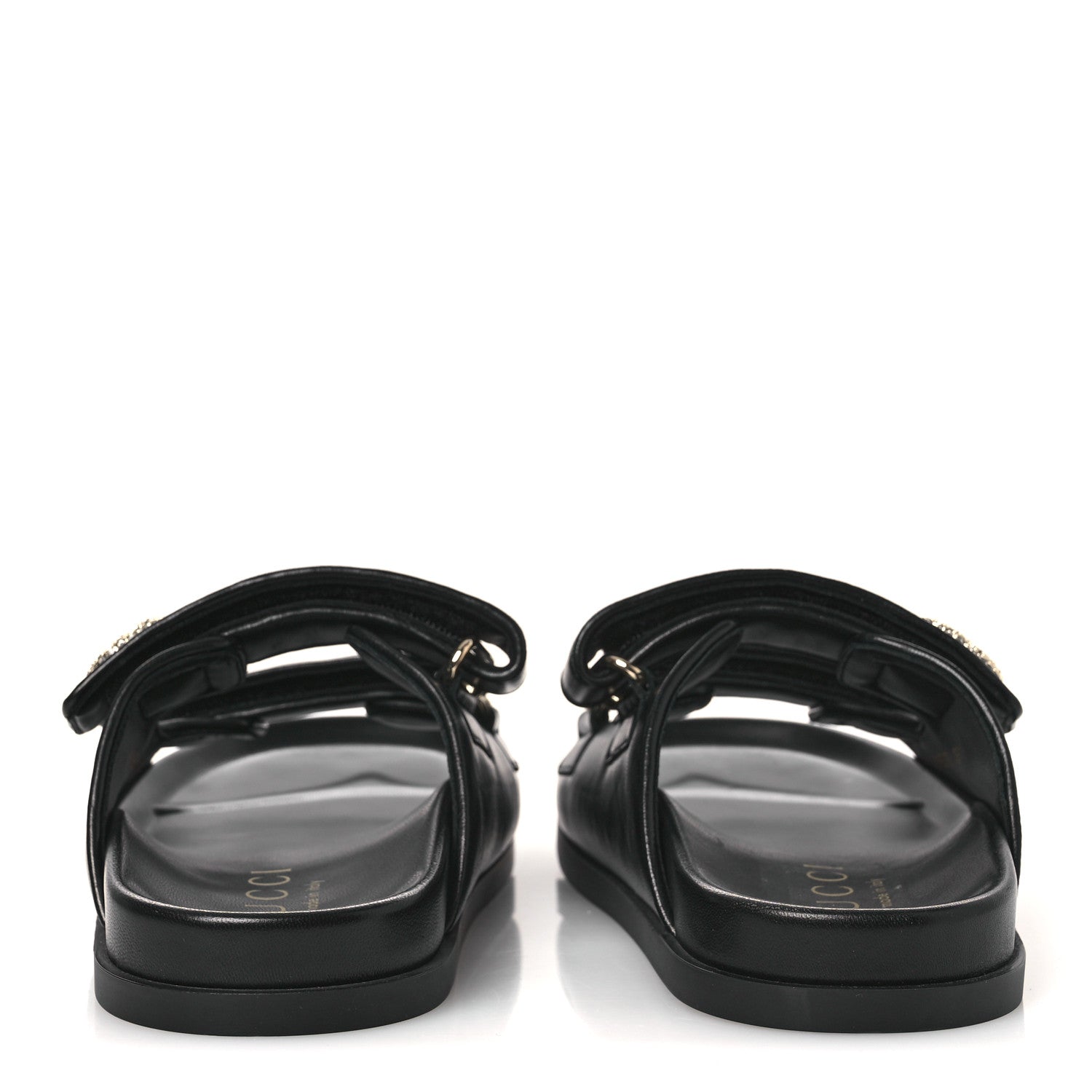Gucci Nappa Double G Crystal Womens Isla Dad Sandals 38 Black