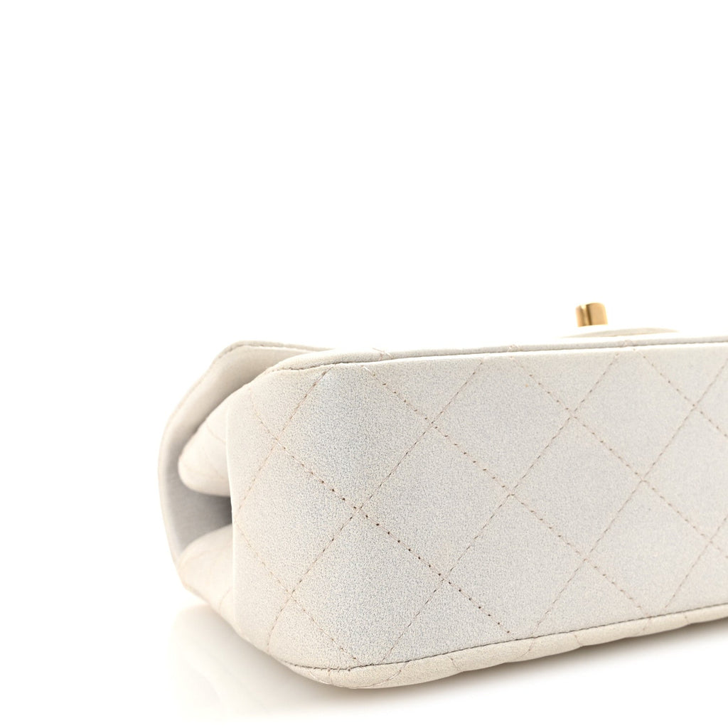 Chanel Iridescent Lambskin Quilted Mini Top Handle Rectangular Flap White