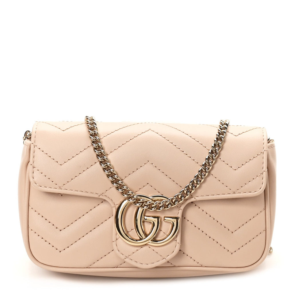 Gucci Calfskin Matelasse Super Mini GG Marmont Shoulder Bag Porcelain Rose