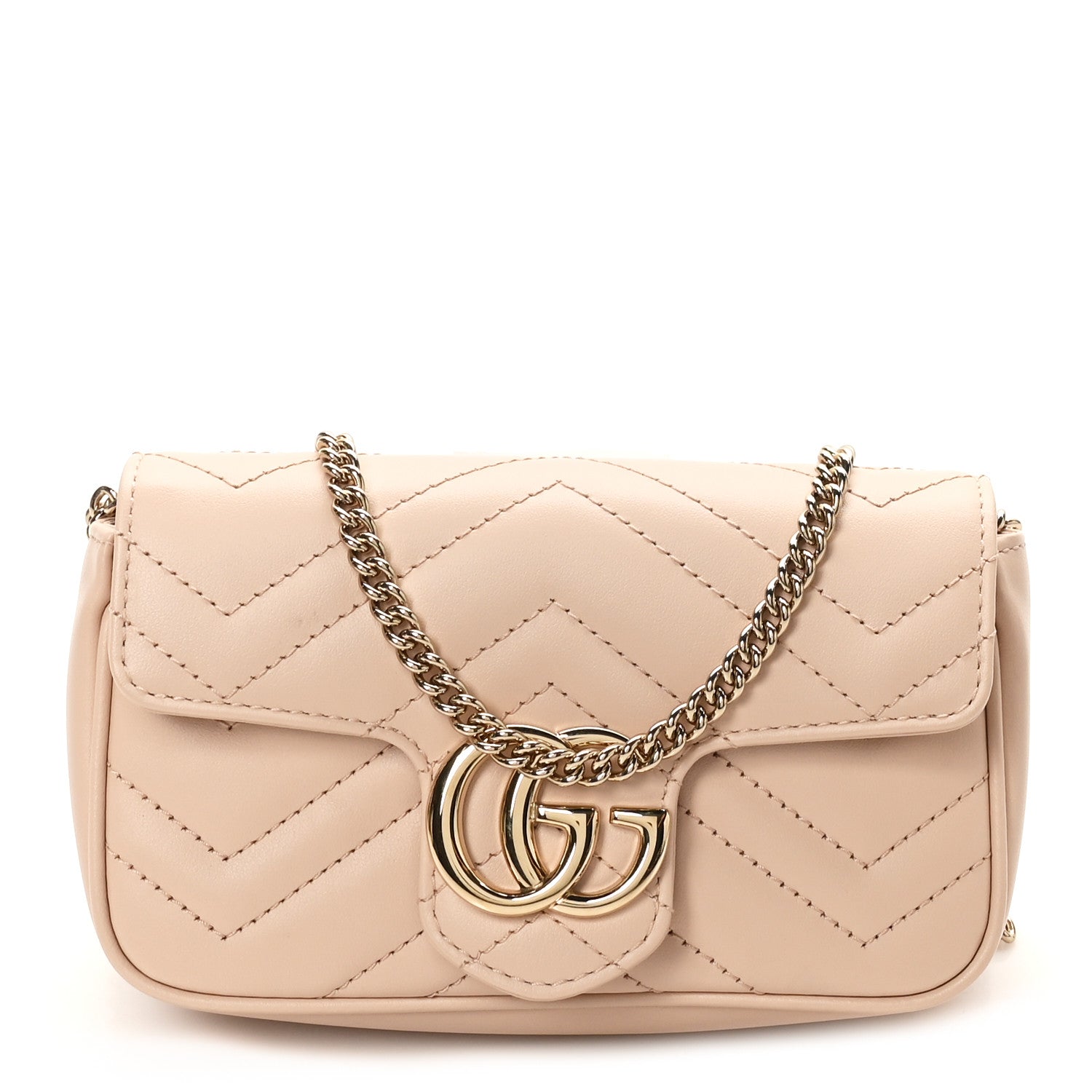 Gucci Calfskin Matelasse Super Mini GG Marmont Shoulder Bag Porcelain Rose