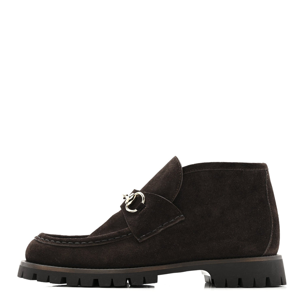 Gucci Suede Horsebit Ankle Boots 38 Dark Brown