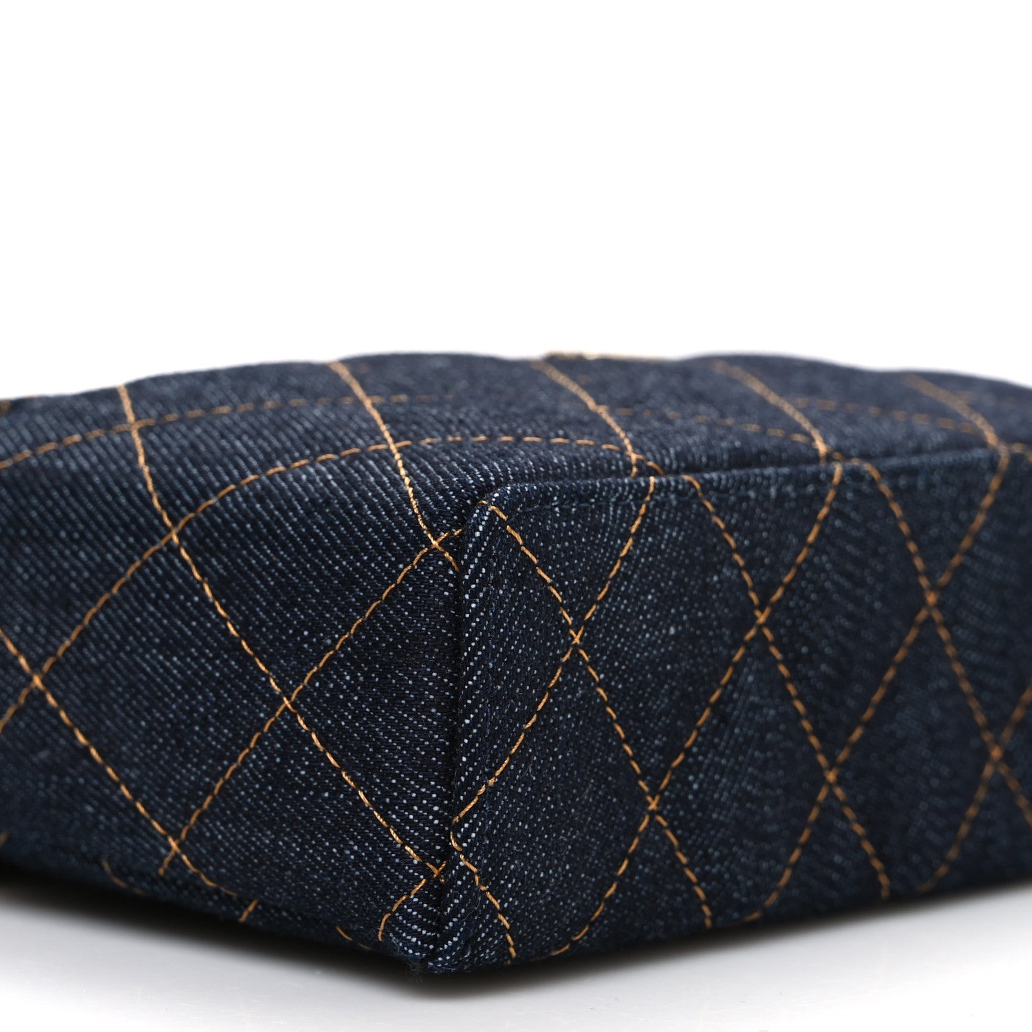 Chanel Denim Quilted Top Handle Slim Vanity Case With Chain Dark Blue Orange