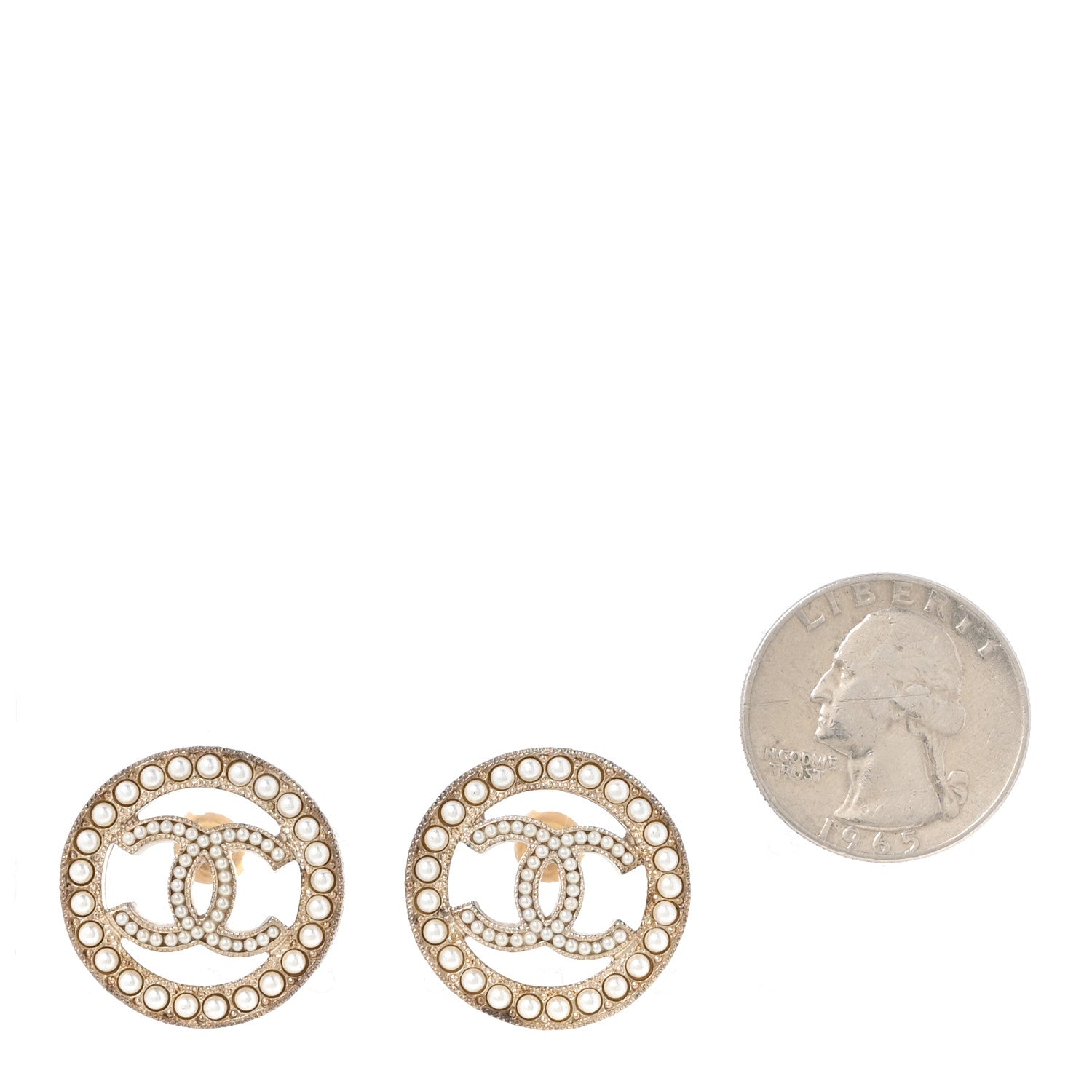 Pearl CC Round Earrings Gold