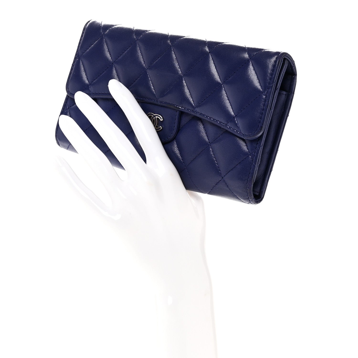 Lambskin Quilted Large Flap Wallet Blue