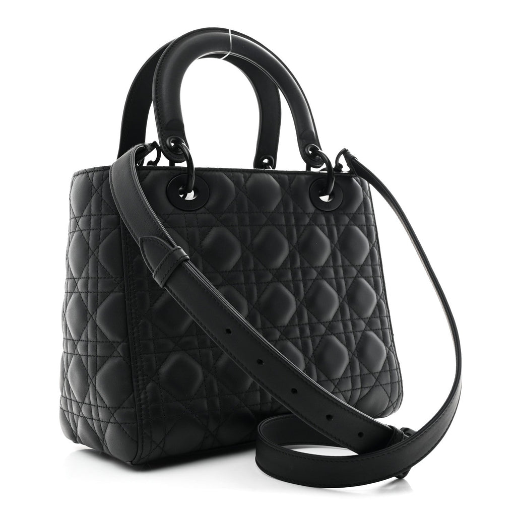 Christian Dior Ultra Matte Calfskin Cannage Medium Lady Dior Black
