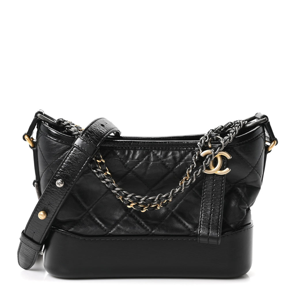 Chanel Aged Calfskin Quilted Small Gabrielle Hobo Black