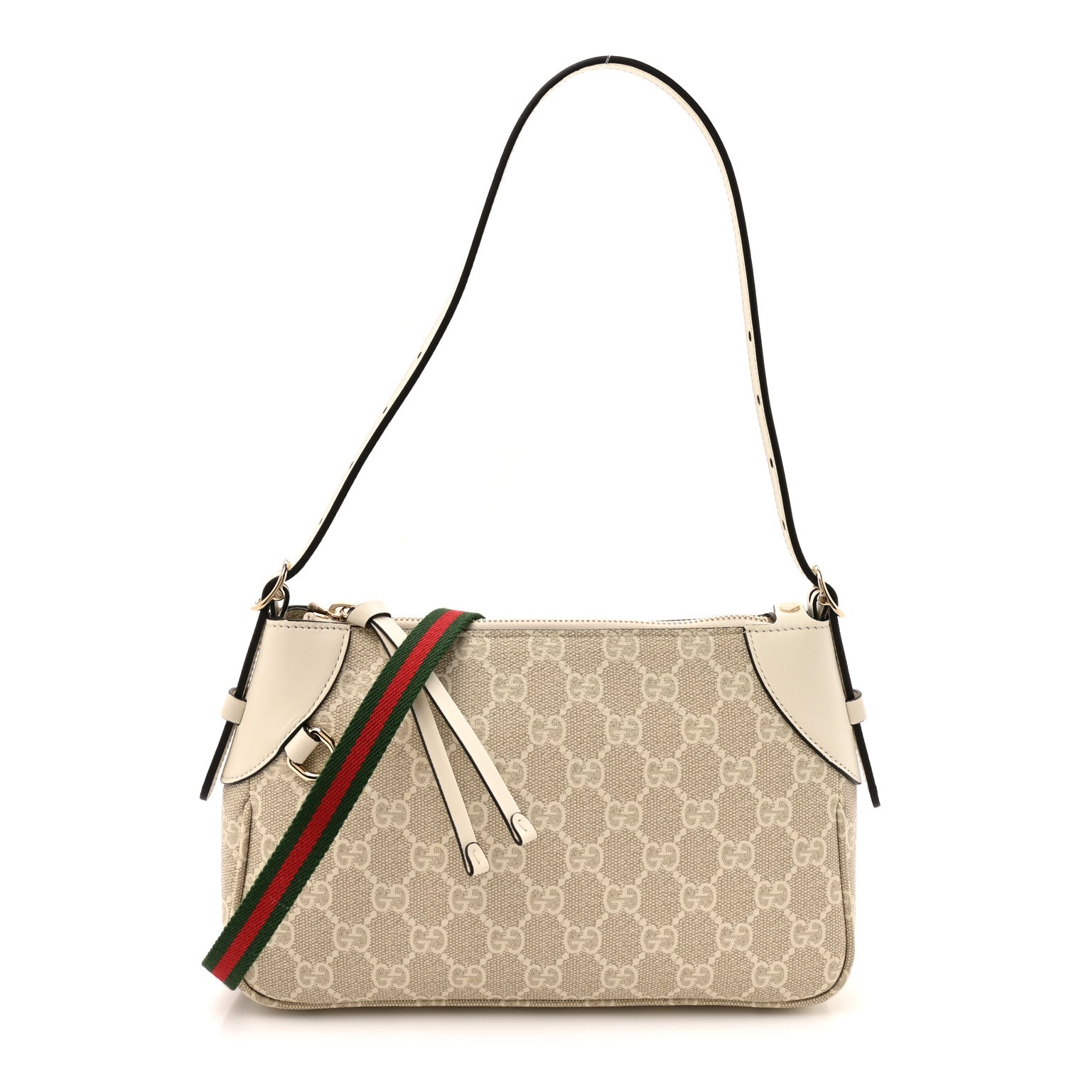 Gucci GG Supreme Monogram Textured Calfskin Small Emblem Shoulder Bag Beige Mystic White