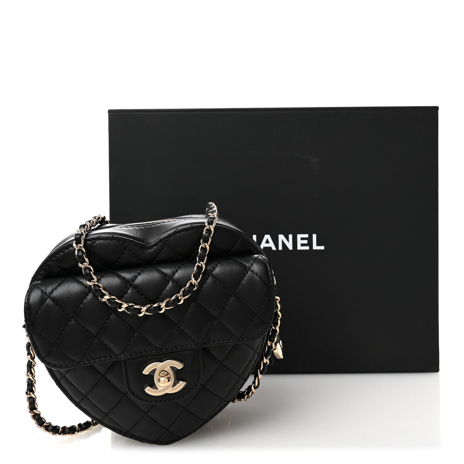 Chanel Lambskin Quilted CC In Love Heart Bag Black