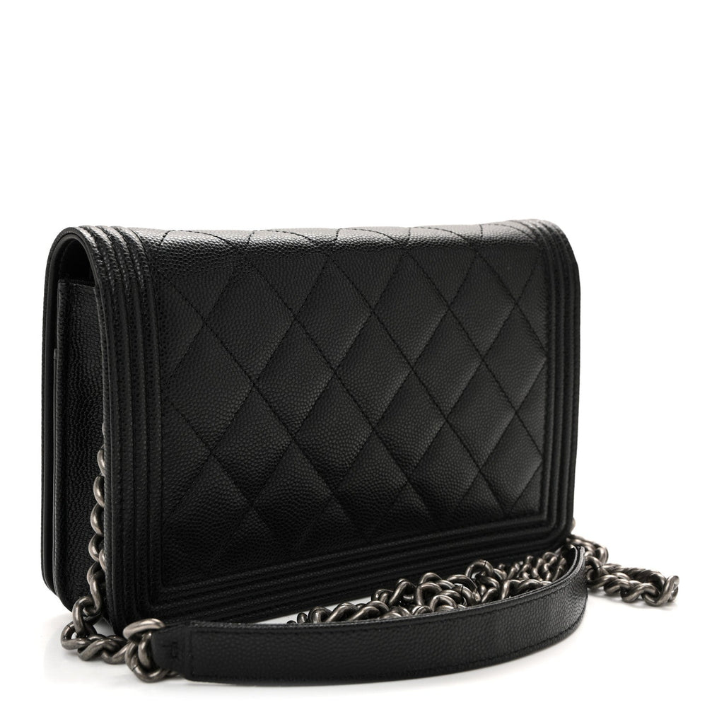 Chanel Caviar Quilted Boy Wallet On Chain WOC Black