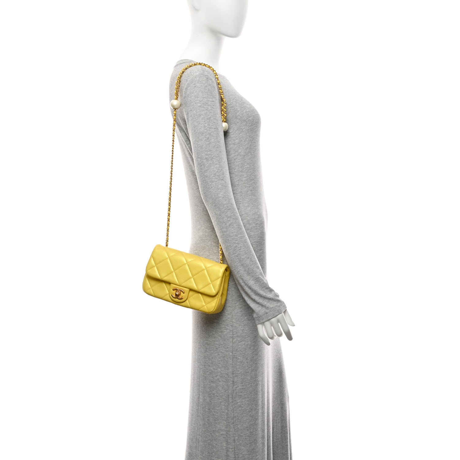 Chanel Iridescent Lambskin Quilted Mini Rectangular Pearl Crush Flap Yellow