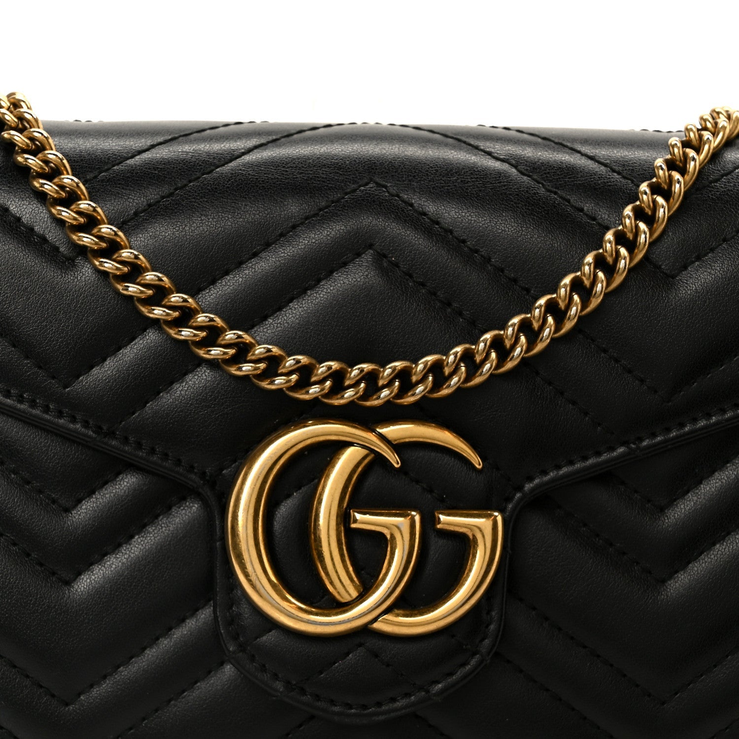 Gucci Calfskin Matelasse GG Marmont Chain Wallet Black