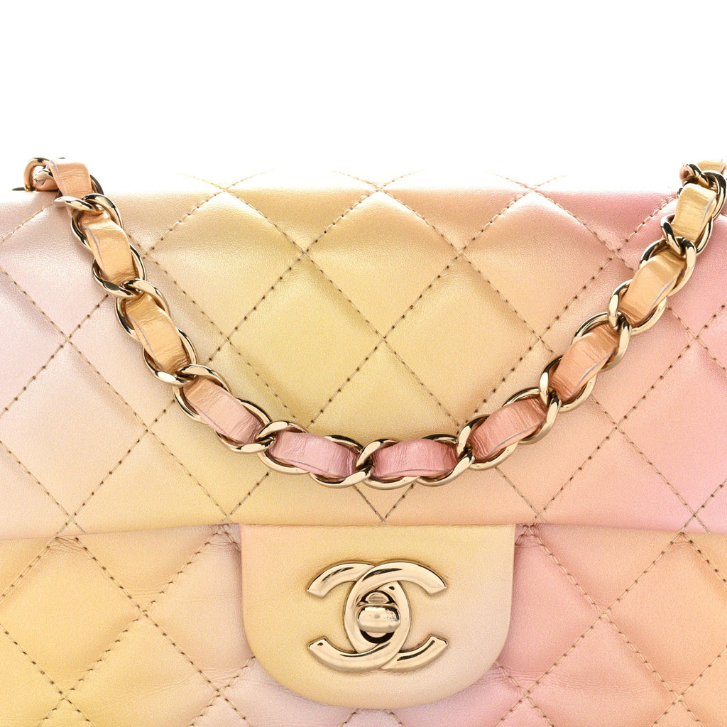 Chanel Lambskin Quilted Tie Dye Ombre Mini Rectangular Flap Yellow Multicolor