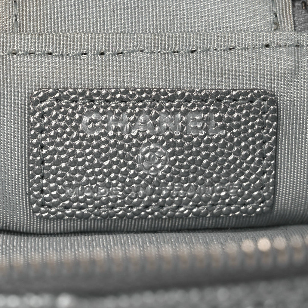 Chanel Metallic Caviar Quilted Mini Top Handle Vanity With Chain Silver