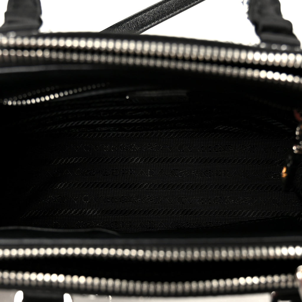 Prada Satin Crystal Mini Galleria Double Zip Tote Metal