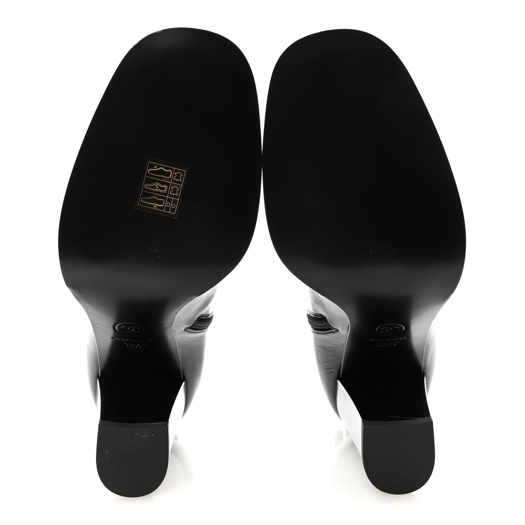 Chanel Shiny Calfskin Patent Cap Toe CC Short Boots 38.5 Black