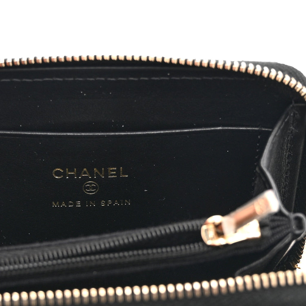 Caviar Quilted Crystal Zip Around Coin Purse Wallet Black