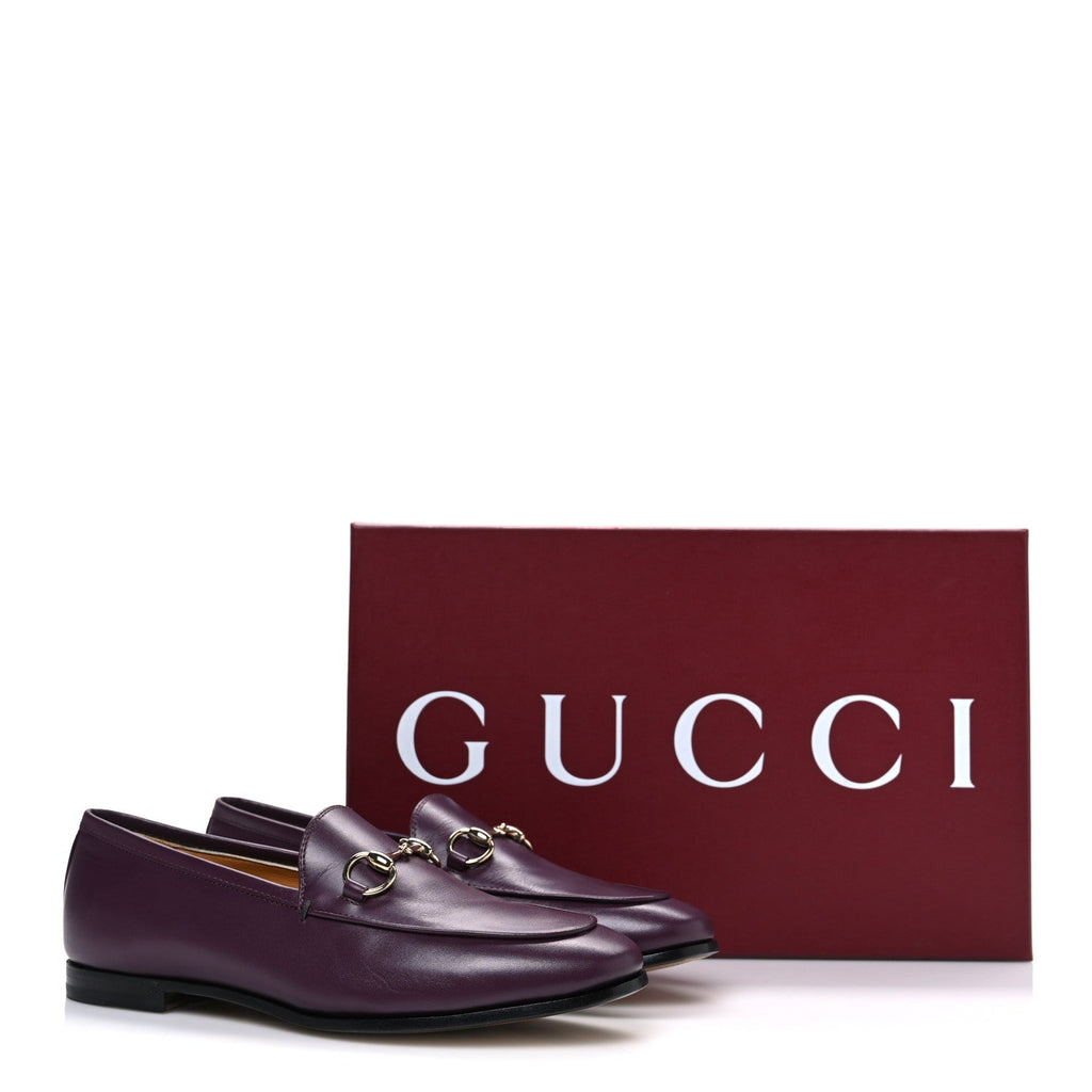 Gucci Real Betis Glamour Calfskin Womens Jordaan Horsebit Loafers 35.5 Shiny Vineyard