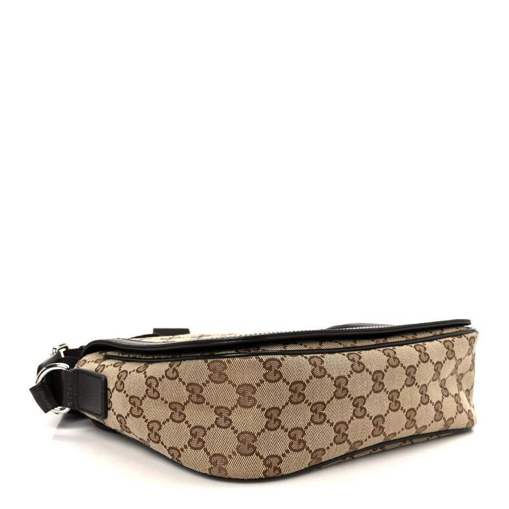 Gucci Monogram Flap Messenger Bag Beige Dark Brown