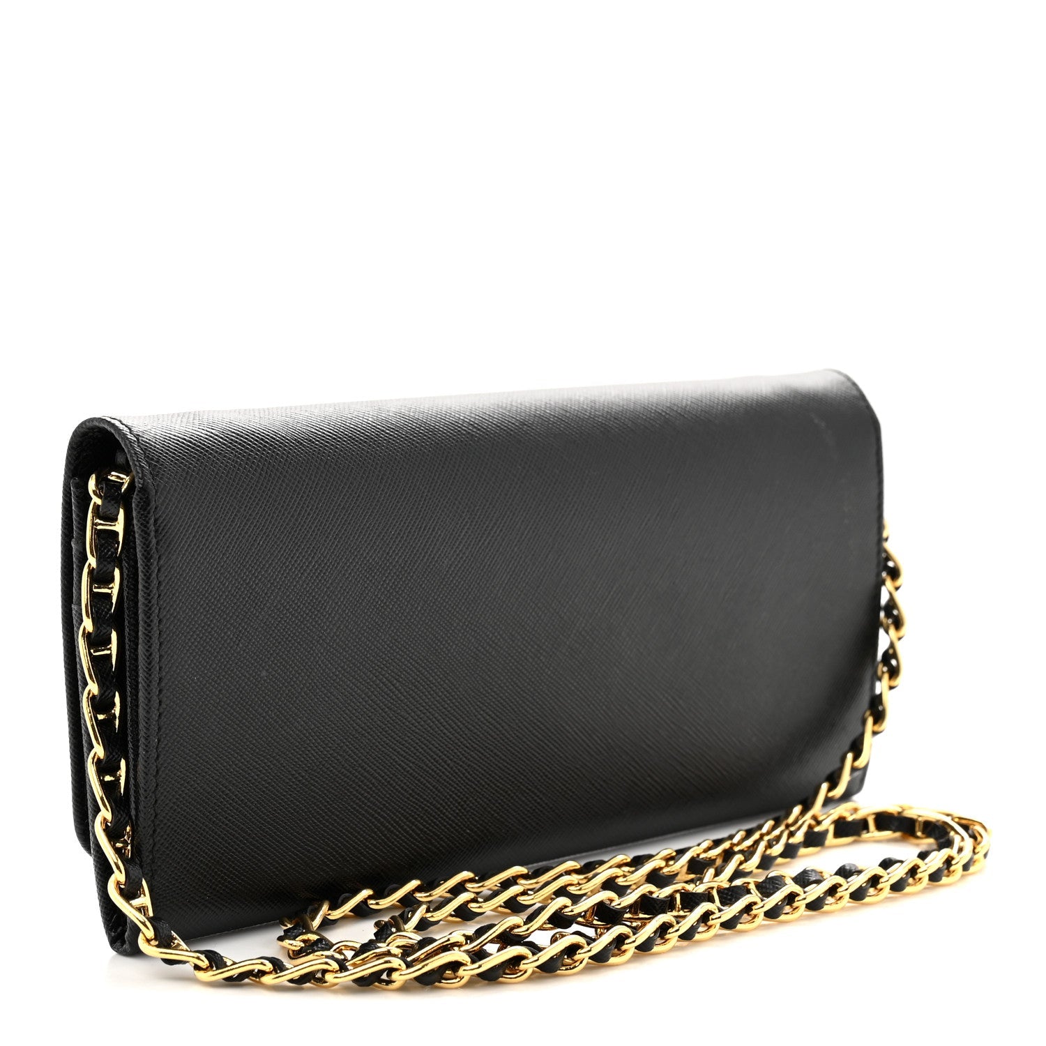 Prada Saffiano Metal Oro Chain Wallet Black