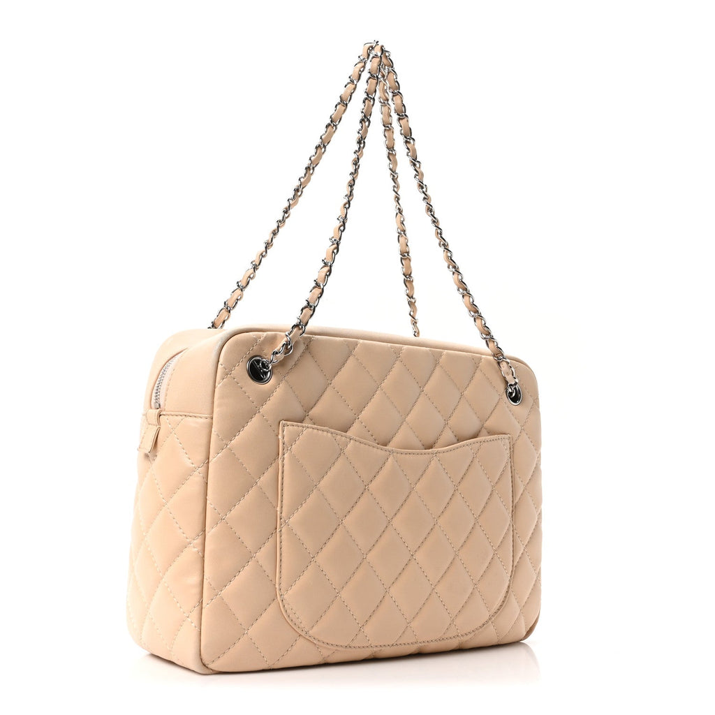 Chanel Shiny Lambskin Quilted Medium Camera Case Beige