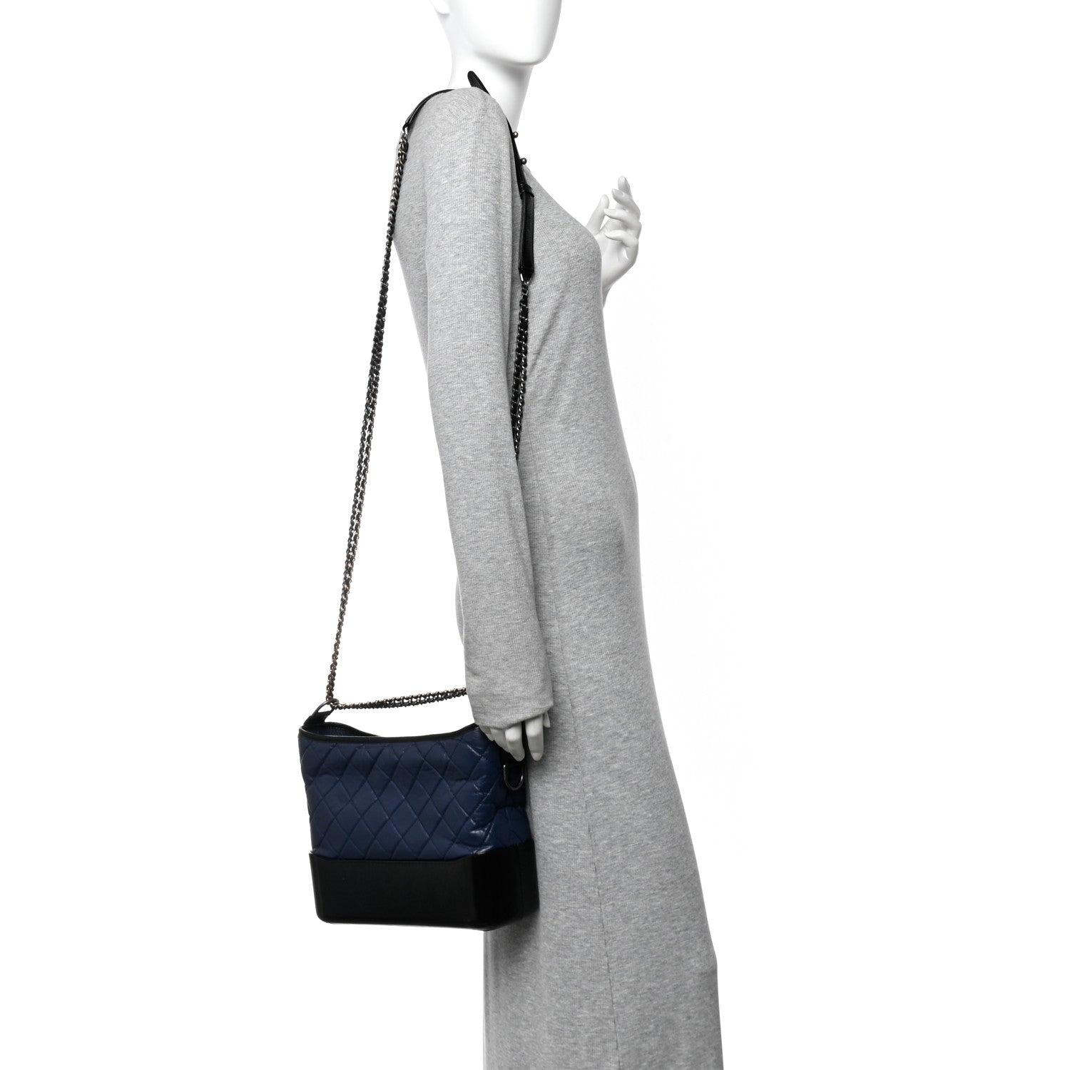 Chanel Aged Calfskin Quilted Medium Gabrielle Hobo Navy Black