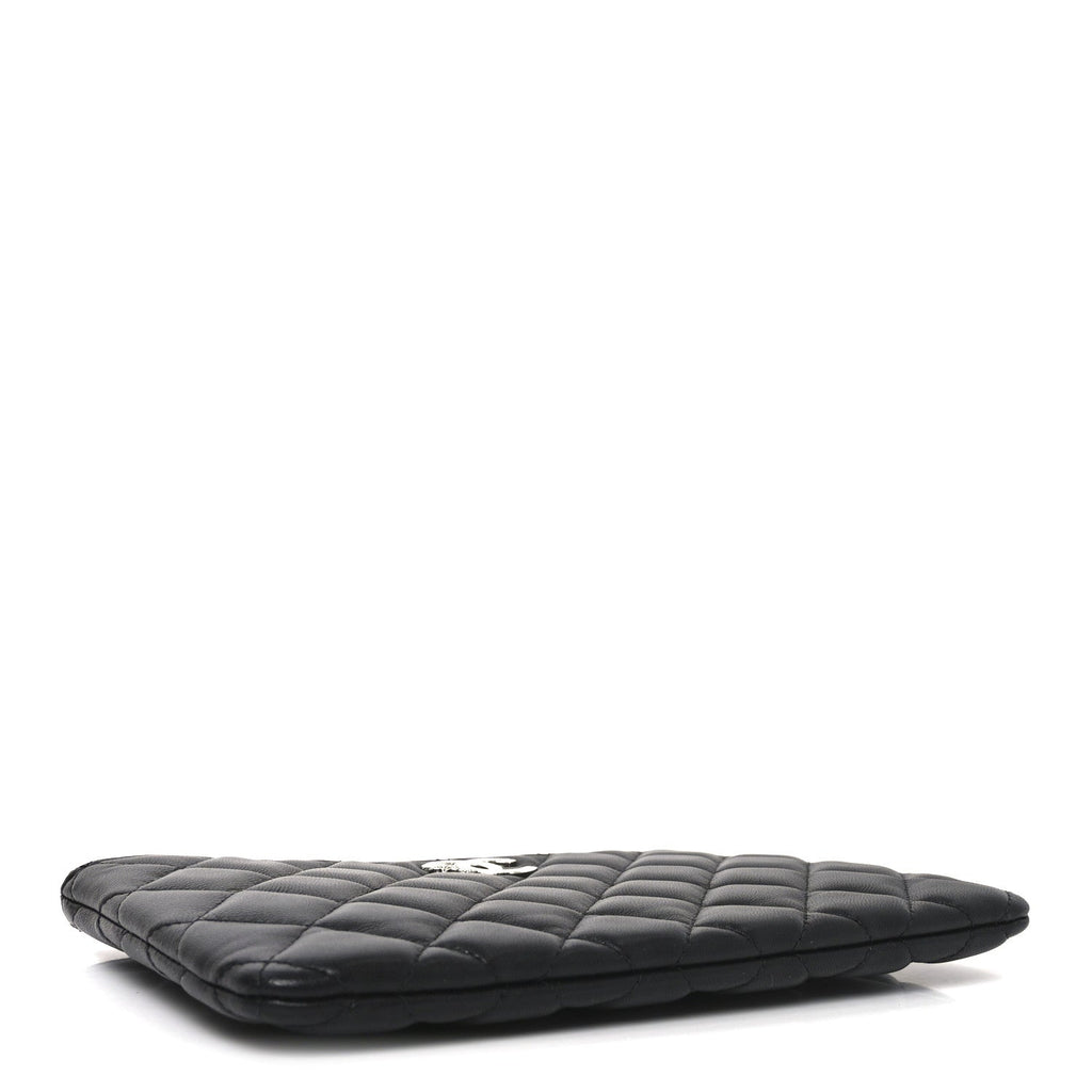 Lambskin Quilted Crystal Star Cosmetic Case Black