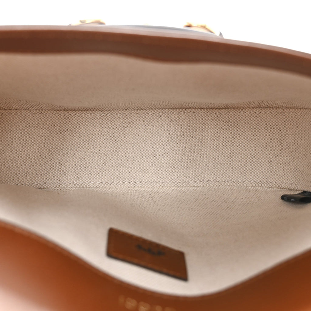 Gucci New Canvas Charisma Calfskin Crystal GG Monogram Mini Horsebit 1955 Shoulder Bag Camel Ebony