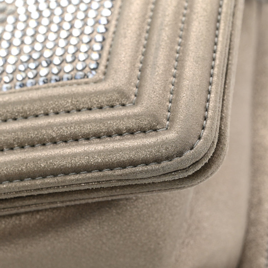 Chanel Iridescent Calfskin Quilted Strass Medium Paris Dallas Boy Flap Dark Khaki