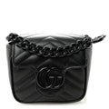 Gucci Calfskin Matelasse Monochrome GG Marmont Chain Mini Belt Bag Black
