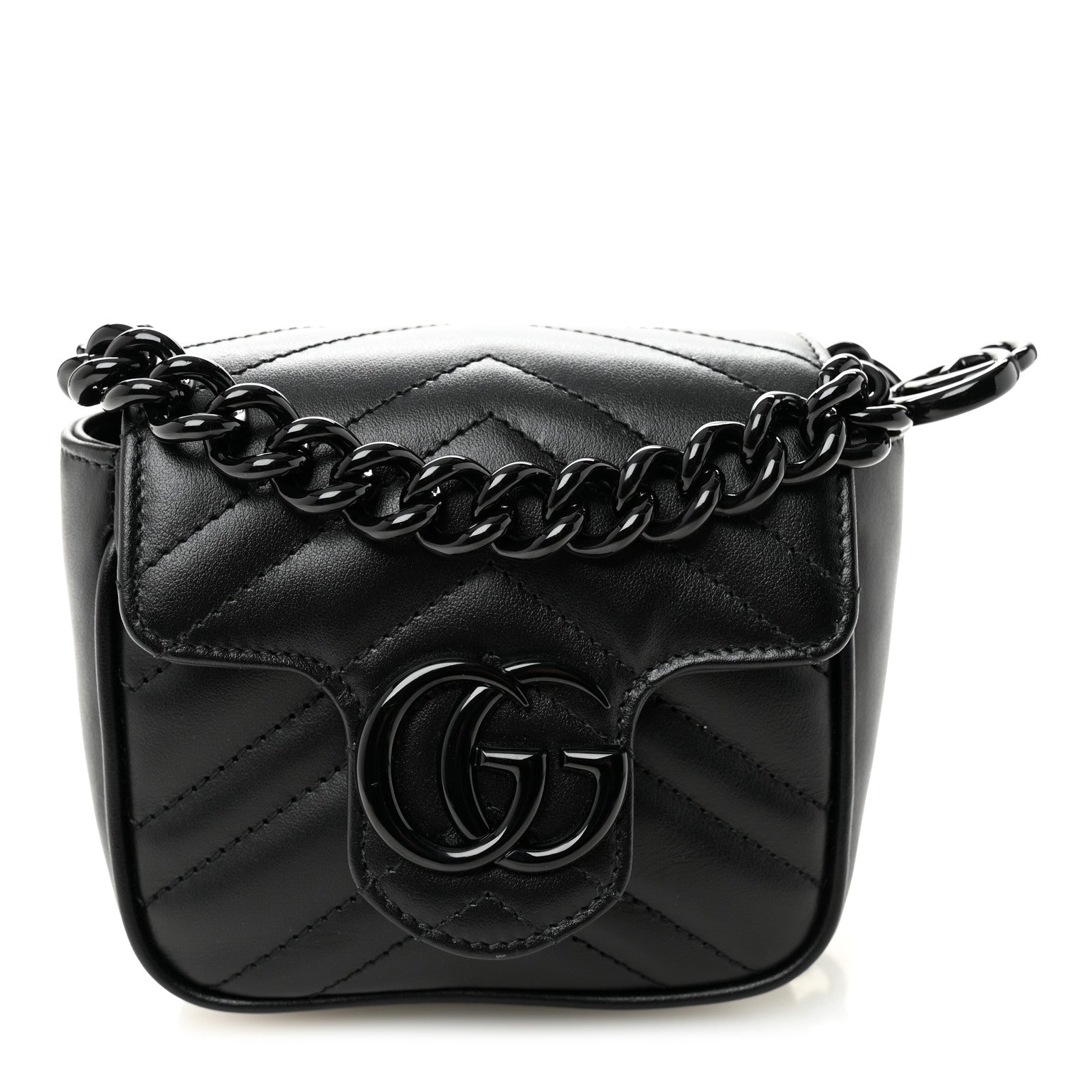 Gucci Calfskin Matelasse Monochrome GG Marmont Chain Mini Belt Bag Black