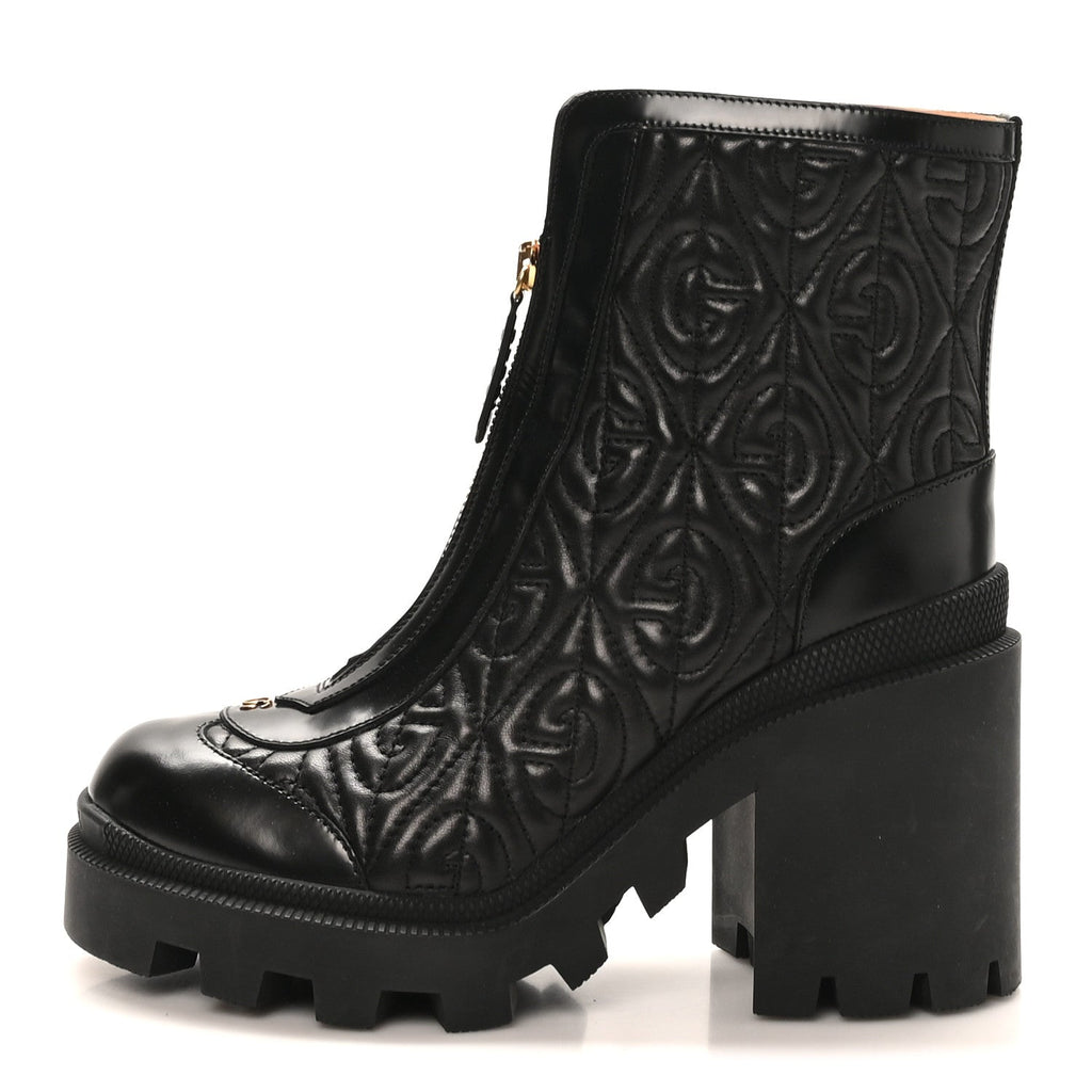 Gucci Calfskin Nappa Rhombus Quilted Trip Ankle Boots 36.5 Black