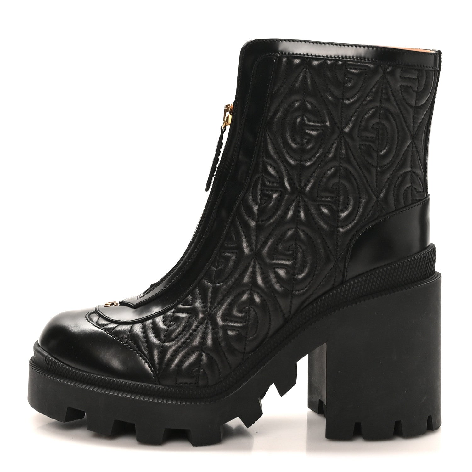 Gucci Calfskin Nappa Rhombus Quilted Trip Ankle Boots 36.5 Black
