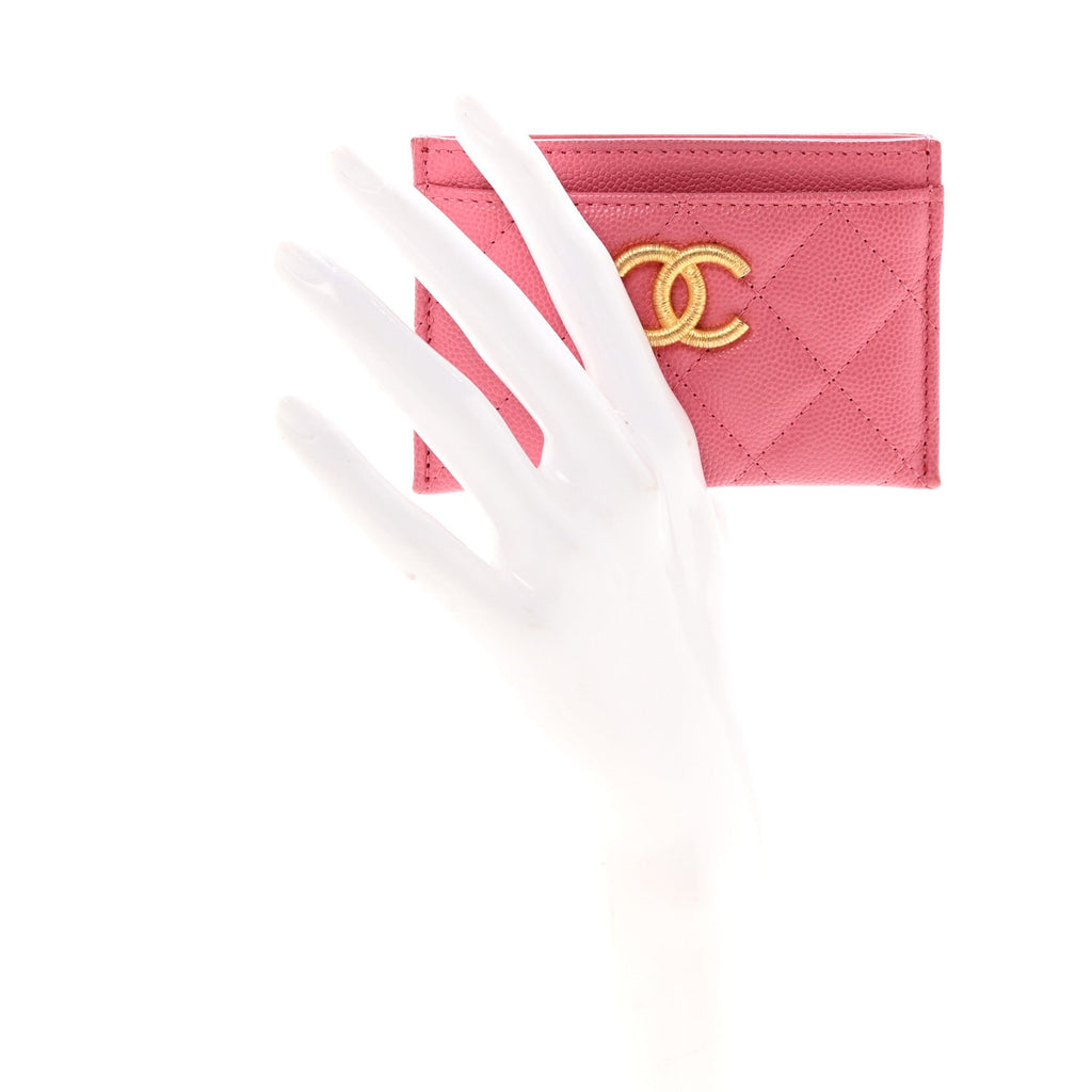 Caviar Quilted Textured CC Card Holder Pink