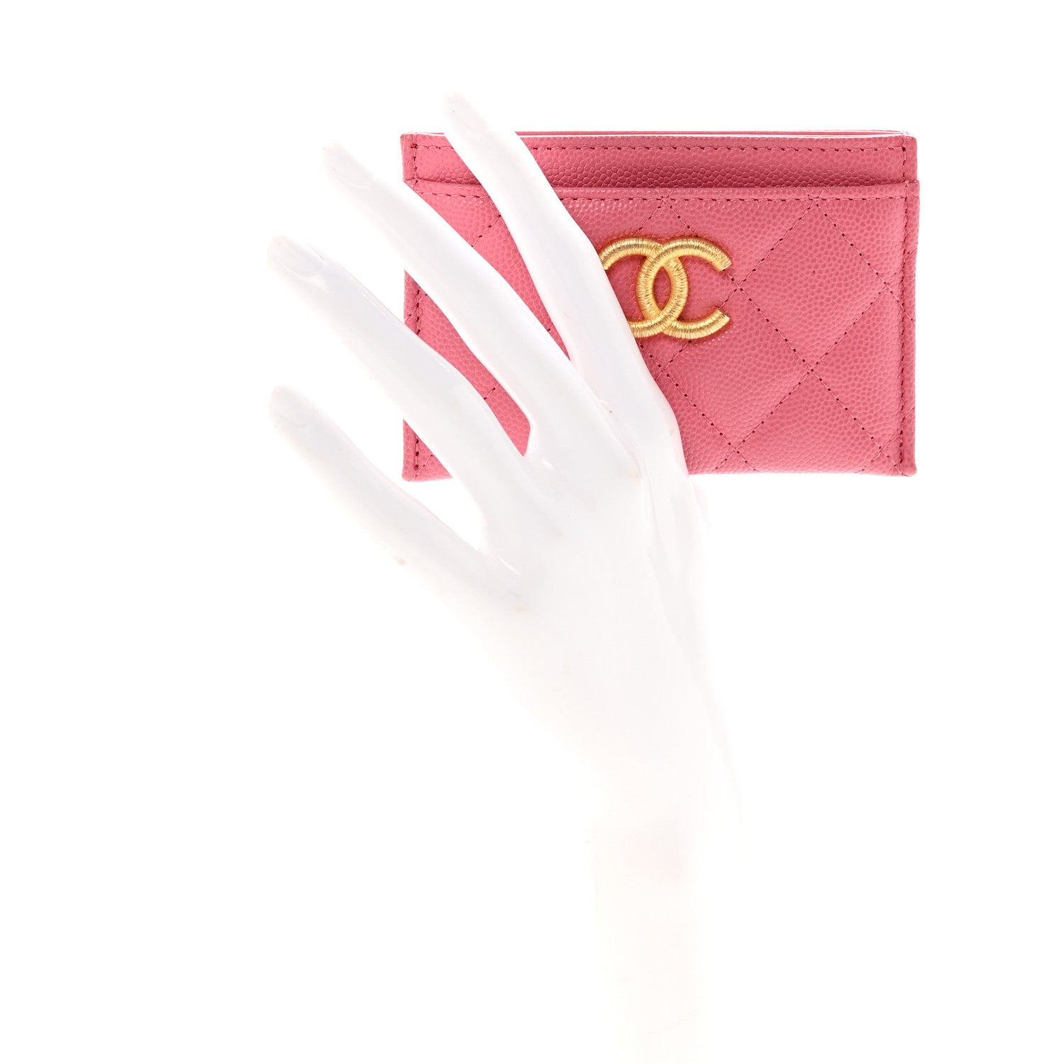 Caviar Quilted Textured CC Card Holder Pink
