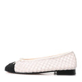 Mesh Crochet Grosgrain Cap Toe Ballerina Flats 36 White Black