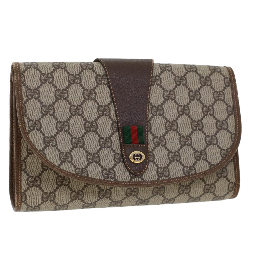 GUCCI GG Canvas Web Sherry Line Clutch Bag Beige Red Green 156.01.030  44751