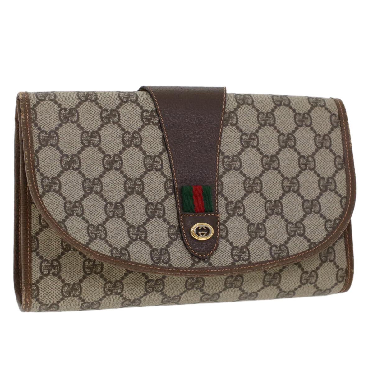 GUCCI GG Canvas Web Sherry Line Clutch Bag Beige Red Green 156.01.030  44751