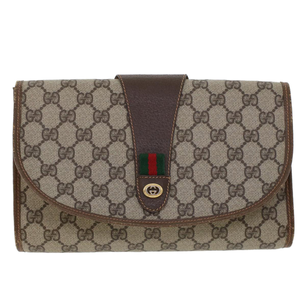 GUCCI GG Canvas Web Sherry Line Clutch Bag Beige Red Green 156.01.030  44751