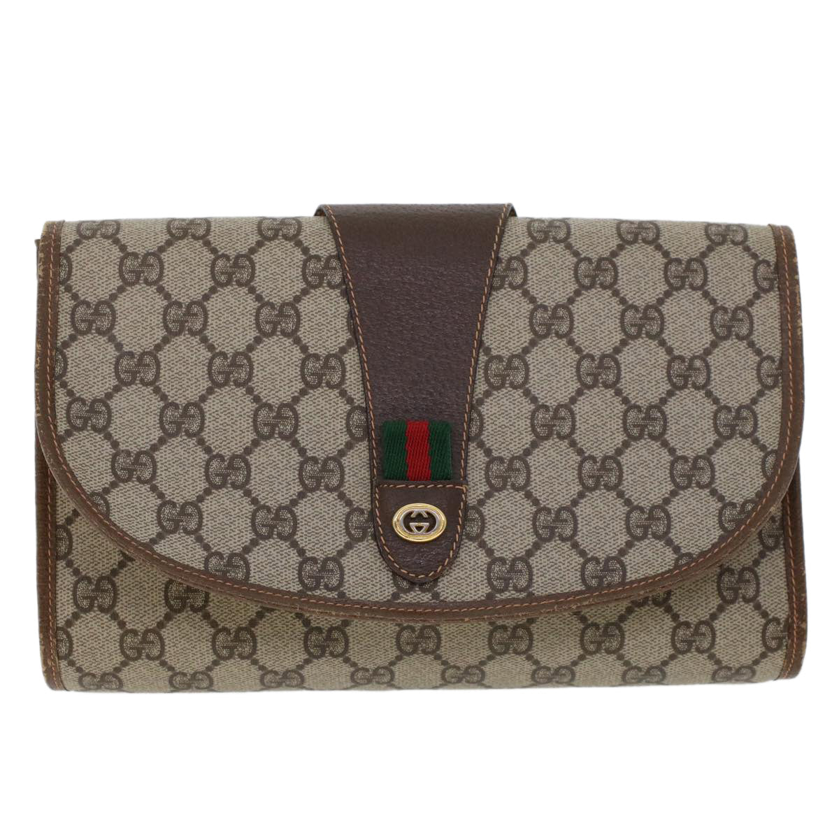 GUCCI GG Canvas Web Sherry Line Clutch Bag Beige Red Green 156.01.030  44751