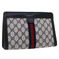 GUCCI GG Canvas Sherry Line Clutch Bag Gray Red Navy 64.014.2125.23  44752